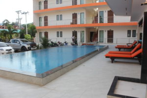 The spacious pool pool deck looks forward to new residents in Bophut of koh samui